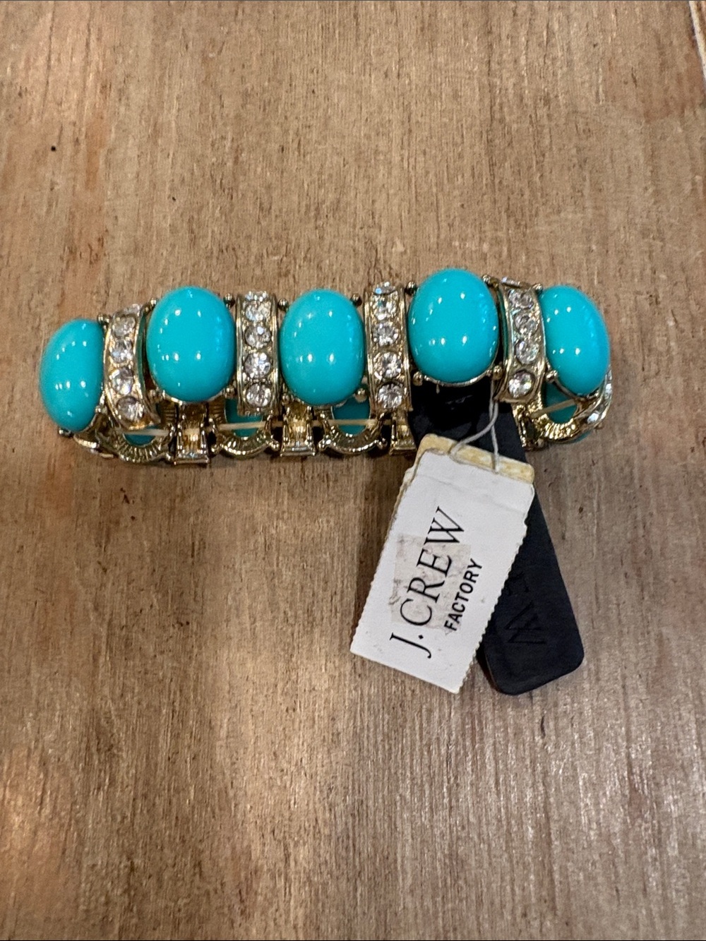 J. Crew Factory Gold Link Bracelet with Turquoise Cabochons and Crystals